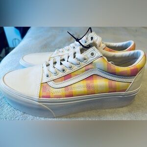 Vans Old Skool Pastel Pink Picnic Plaid Platform Tennis Shoes M8 W9.5 NIB